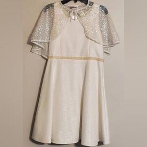 First Communion/FlowerGirl Sleeveless Dress W/Cape,Ivory Sz16